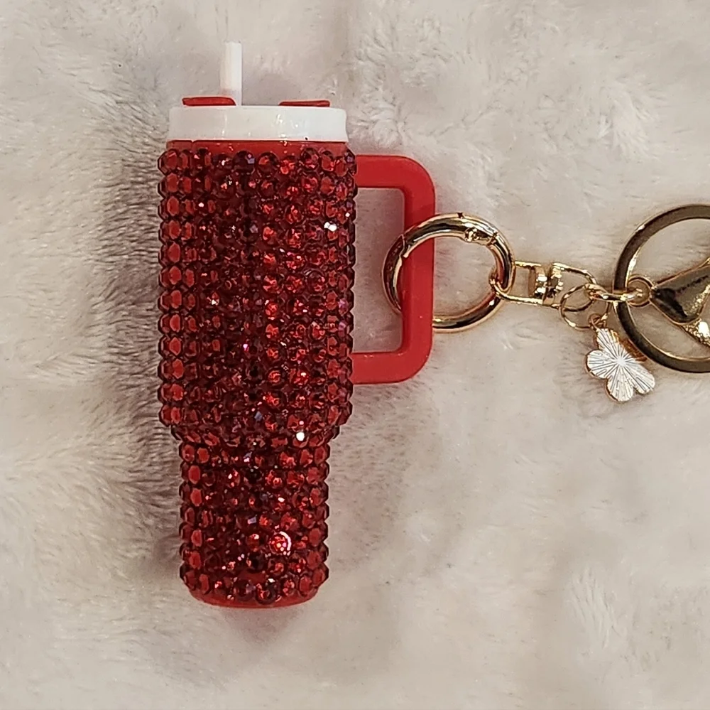 Red Rhinestone Tumbler Keychain Bag Charm